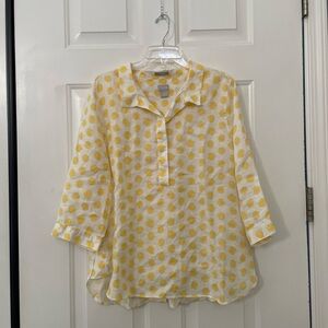 Chico's Yellow Polka Dot Button Down Shirt